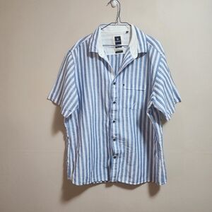 Blackberrys linen cotton button down short sleeve stripes shirt Size XXL /46cm